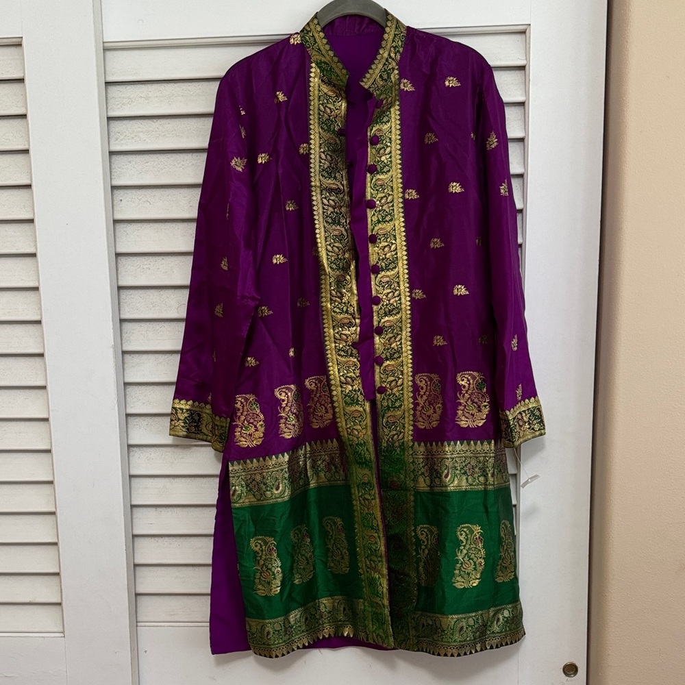 Silk India Embroidered Long Jacket pants set S/M